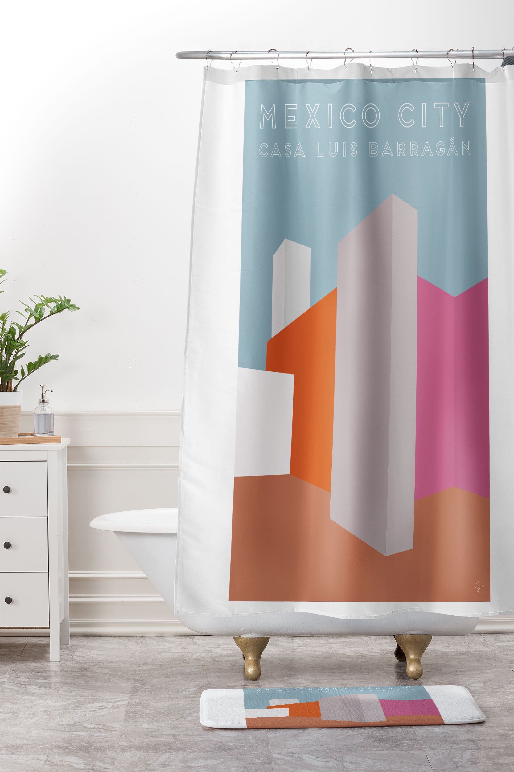 Mexico City Casa Luis Barragan Travel Poster Shower Curtain Lyman Creative  Co, image size:1667x2500